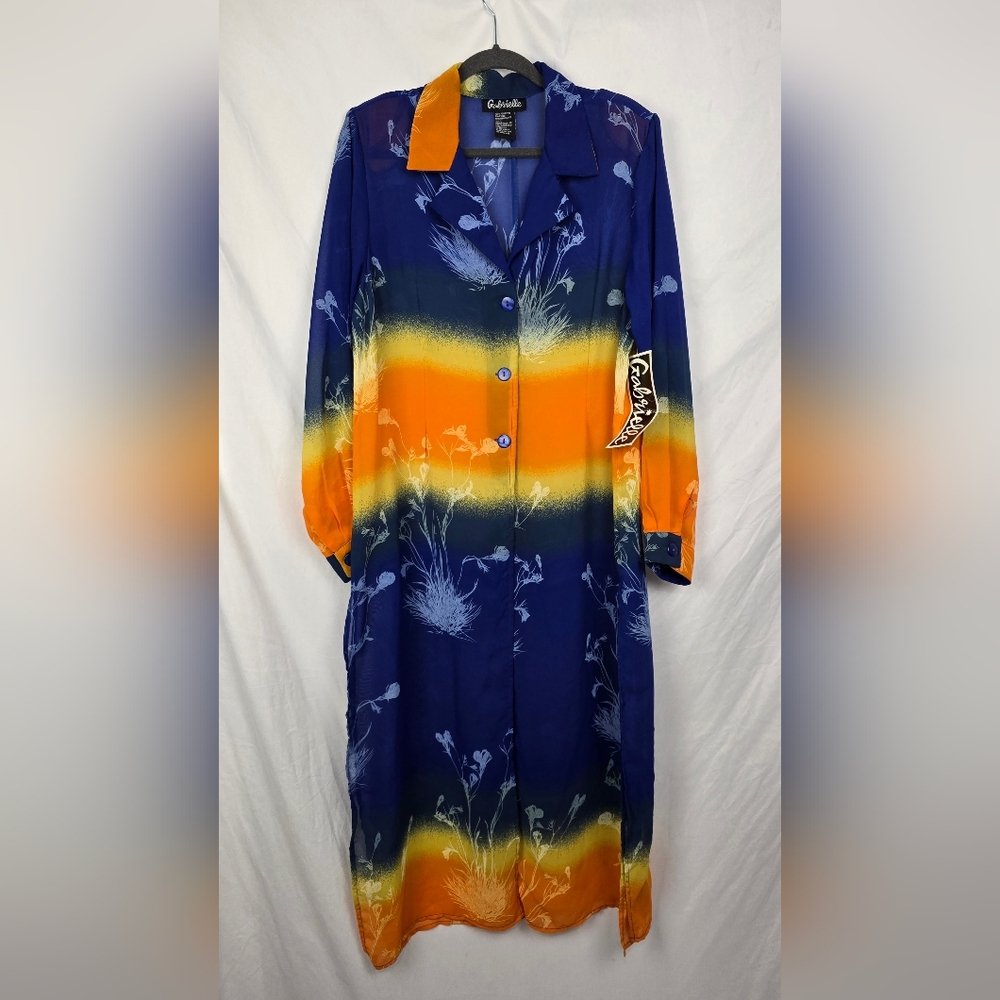 Gabrielle Sheer Boho Beachy Vacation Button-Up Cover Up Dress Tropical sz L NWT